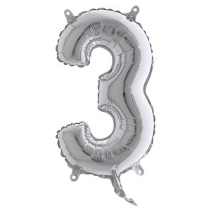 Palloncino - numero 3 - H 36 cm - mylar - argento - Big party - immagine 1