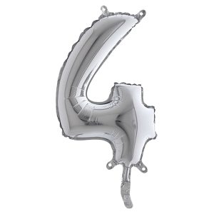 Palloncino - numero 4 - H 36 cm - mylar - argento - Big party - immagine 1