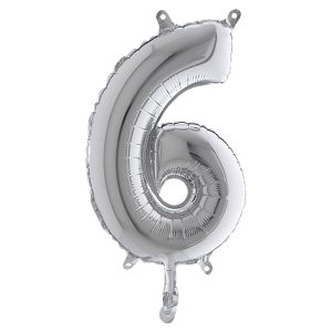 Palloncino - numero 6 - H 36 cm - mylar - argento - Big party - immagine 1