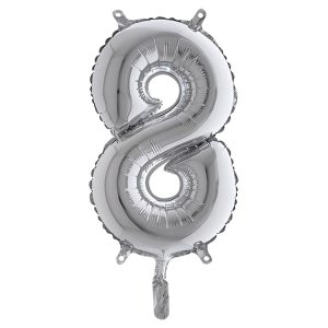 Palloncino - numero 8 - H 36 cm - mylar - argento - Big party - immagine 1