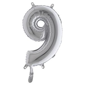 Palloncino - numero 9 - H 36 cm - mylar - argento - Big party - immagine 1
