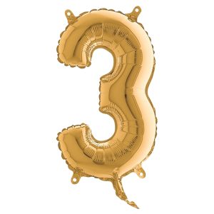 Palloncino - numero 3 - H 36 cm - mylar - oro - Big party - immagine 1