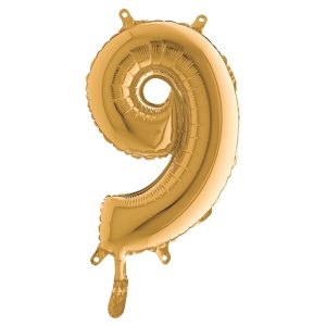 Palloncino - numero 9 - H 36 cm - mylar - oro - Big party - immagine 1