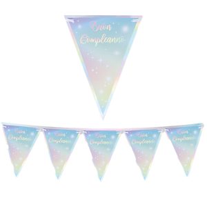 Festone bandiere Soft Rainbow - Buon Compleanno - 3 m- Big Party - immagine 1