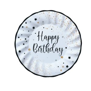 Piatto Happy Birthday - diametro 20 cm - carta - Big Party - conf. 8 pezzi - immagine 1