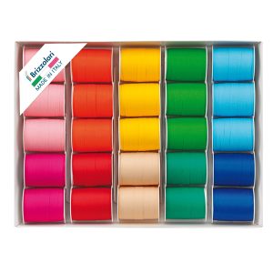 Rocche di nastro similpaper -10 mm x 10 mt - colori assortiti primaverai - Brizzolari - conf. 25 pezzi - immagine 1