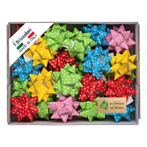 Stelle di nastro ecocarta - 15 mm x diam. 6,5 cm - fantasie assortite - Brizzolari - conf. 50 pezzi - immagine 1