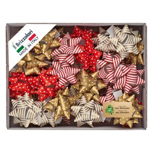 Stelle di nastro ecocarta - 15 mm x diam. 6,5 cm - fantasie assortite natale - Brizzolari - conf. 50 pezzi - immagine 1