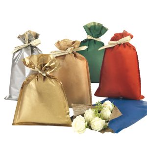 Busta regalo Natale - 16 x 25 cm - 45 gr - carta - 5 colori assortiti - PNP - conf. 50 pezzi - immagine 1