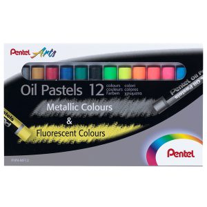 Pastelli a olio - lunghezza 60 mm - colori fluo e metal assortiti - Pentel - astuccio 12 pezzi - immagine 1