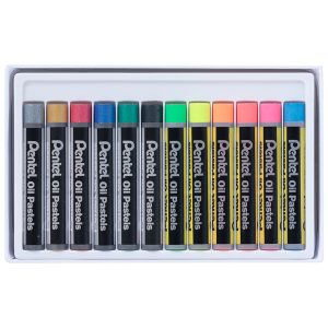 Pastelli a olio - lunghezza 60 mm - colori fluo e metal assortiti - Pentel - astuccio 12 pezzi - immagine 2