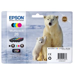 Epson - Multipack Cartuccia ink - 26 - C/M/Y/K - C13T26164010 - C/M/Y 4,5ml cad - K 6,2ml - immagine 1