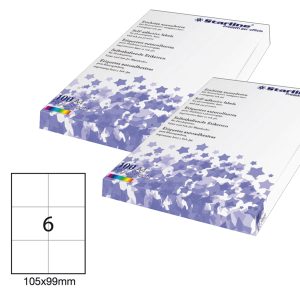Etichette adesive - in carta - permanenti - 105 x 99 mm - 6 et/fg - 100 fogli - bianco - Starline - immagine 1