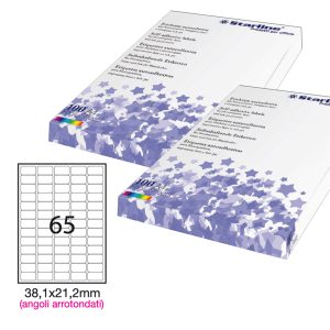 Etichette adesive - in carta - angoli arrotondati - permanenti - 38,1 x 21,2 mm - 65 et/fg - 100 fogli - bianco - Starline - immagine 1
