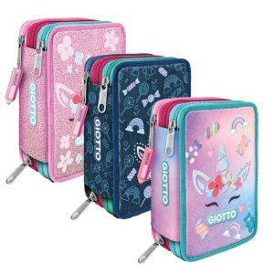 Astuccio 3 zip Candy collection - 19,5 x 7,5 x 12,9 cm - tessuto - fantasie assortite - Giotto - immagine 1