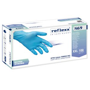 Guanti in nitrile extra strong N69 - senza polvere - taglia XXL - azzurro - Reflexx - conf. 100 pezzi - immagine 1