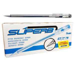 Penna a sfera Super B - punta 0,7 mm - blu - Pentel - promo pack 12+2 pezzi - immagine 1