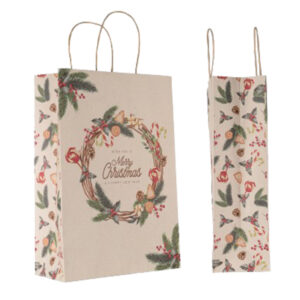 Shopper - maniglie cordino - 36 x 12 x 40 cm - carta kraft - natale ghirlanda verde - Mainetti Bags - conf. 25 pezzi - immagine 1