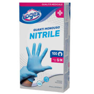 Guanti in nitrile non talcato - per uso medicale - taglia S/M - azzurro - Logex Professional - scatola 100 pezzi - immagine 2