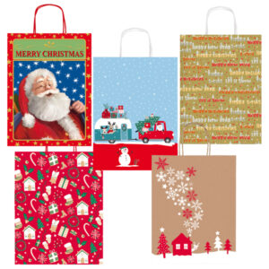 Shopper in carta kraft - con manici - 36 x 46 x 12 cm - fantasia natale - Rex Sadoch - immagine 1