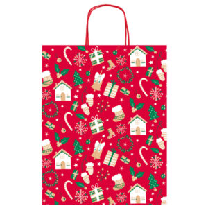 Shopper in carta kraft - con manici - 36 x 46 x 12 cm - fantasia natale - Rex Sadoch - immagine 2