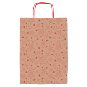 Shopper natale - 16 x 8 x 21 cm - carta kraft - fantasia stelline - rosso - Rex Sadoch - immagine 1