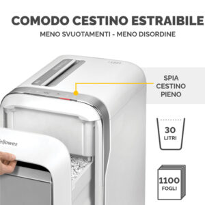 Distruggidocumenti LX-221 - a microframmenti - bianco - Fellowes - immagine 5