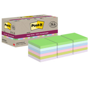 Blocco foglietti Post-it SuperSticky Green - SSCOL14+4 - 76 x 76 mm - carta riciclata - colori pastello assortiti - 70 fogli - Post-it - conf. 18 blocchi - immagine 2