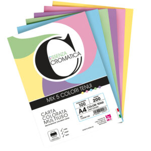 Risma carta Cromatica - A4 - 200 gr - colori assortiti tenui - 100 fogli - CWR - immagine 1