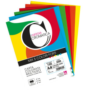 Risma carta Cromatica - A4 - 200 gr - colori assortiti forti - 100 fogli - CWR - immagine 1