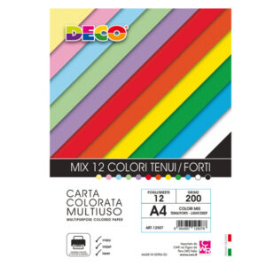 Busta carta Deco - A4 - 200 gr - colori assortiti - 12 fogli - DECO - immagine 1