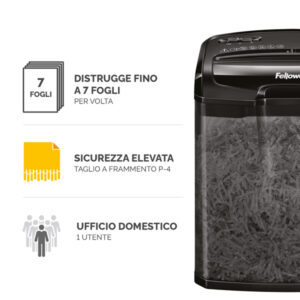 Distruggidocumenti M-7CM - a frammenti - nero - Fellowes - immagine 2