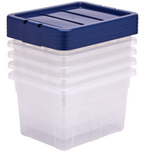 Contenitore multiuso Bankers Box - 37 x 40 x 24,5 cm - 22 L - PP - con coperchio blu - trasparente - Fellowes - immagine 4