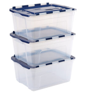 Contenitore multiuso Bankers Box - 43 x 59 x 28 cm - 45 L - PP - con coperchio a cerniera blu - trasparente - Fellowes - immagine 3